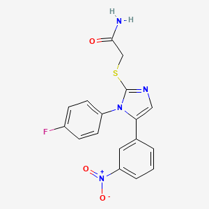 molecular formula C17H13FN4O3S B2957244 2-((1-(4-氟苯基)-5-(3-硝基苯基)-1H-咪唑-2-基)硫代)乙酰胺 CAS No. 1235174-92-1