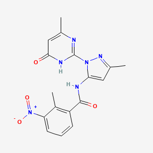 molecular formula C17H16N6O4 B2957248 2-methyl-N-(3-methyl-1-(4-methyl-6-oxo-1,6-dihydropyrimidin-2-yl)-1H-pyrazol-5-yl)-3-nitrobenzamide CAS No. 1020503-49-4