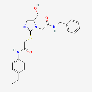 molecular formula C23H26N4O3S B2957252 2-{[1-[2-(benzylamino)-2-oxoethyl]-5-(hydroxymethyl)-1H-imidazol-2-yl]thio}-N-(4-ethylphenyl)acetamide CAS No. 921846-51-7