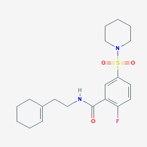 molecular formula C20H27FN2O3S B2957258 N-[2-(cyclohexen-1-yl)ethyl]-2-fluoro-5-piperidin-1-ylsulfonylbenzamide CAS No. 422522-96-1