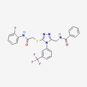 molecular formula C25H19F4N5O2S B2957261 N-((5-((2-((2-氟苯基)氨基)-2-氧代乙基)硫)-4-(3-(三氟甲基)苯基)-4H-1,2,4-三唑-3-基)甲基)苯甲酰胺 CAS No. 391898-03-6