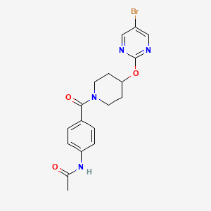 molecular formula C18H19BrN4O3 B2957281 N-[4-[4-(5-Bromopyrimidin-2-yl)oxypiperidine-1-carbonyl]phenyl]acetamide CAS No. 2380100-74-1