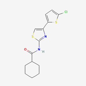 molecular formula C14H15ClN2OS2 B2957288 N-(4-(5-chlorothiophen-2-yl)thiazol-2-yl)cyclohexanecarboxamide CAS No. 476280-98-5