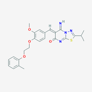 molecular formula C25H26N4O4S B295731 (6Z)-5-IMINO-6-({3-METHOXY-4-[2-(2-METHYLPHENOXY)ETHOXY]PHENYL}METHYLIDENE)-2-(PROPAN-2-YL)-5H,6H,7H-[1,3,4]THIADIAZOLO[3,2-A]PYRIMIDIN-7-ONE 