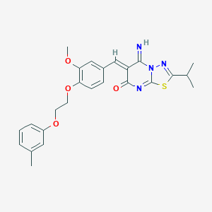 molecular formula C25H26N4O4S B295732 5-imino-2-isopropyl-6-{3-methoxy-4-[2-(3-methylphenoxy)ethoxy]benzylidene}-5,6-dihydro-7H-[1,3,4]thiadiazolo[3,2-a]pyrimidin-7-one 