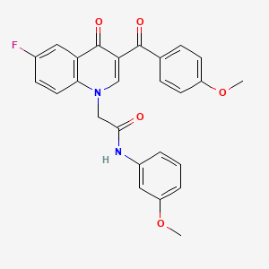 molecular formula C26H21FN2O5 B2957329 2-[6-fluoro-3-(4-methoxybenzoyl)-4-oxoquinolin-1-yl]-N-(3-methoxyphenyl)acetamide CAS No. 866348-58-5