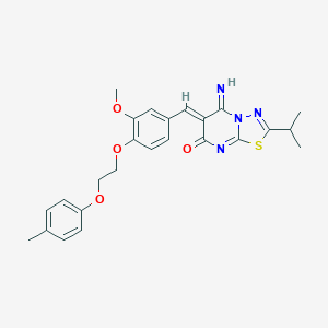 molecular formula C25H26N4O4S B295733 5-imino-2-isopropyl-6-{3-methoxy-4-[2-(4-methylphenoxy)ethoxy]benzylidene}-5,6-dihydro-7H-[1,3,4]thiadiazolo[3,2-a]pyrimidin-7-one 