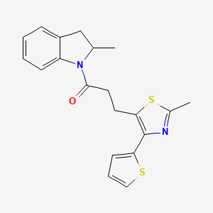 3-(2-Methyl-4-(thiophen-2-yl)thiazol-5-yl)-1-(2-methylindolin-1-yl)propan-1-one