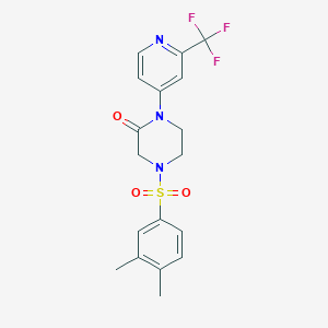 molecular formula C18H18F3N3O3S B2957341 4-(3,4-Dimethylphenyl)sulfonyl-1-[2-(trifluoromethyl)pyridin-4-yl]piperazin-2-one CAS No. 2380086-61-1