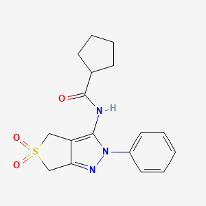 molecular formula C17H19N3O3S B2957349 N-(5,5-dioxo-2-phenyl-4,6-dihydrothieno[3,4-c]pyrazol-3-yl)cyclopentanecarboxamide CAS No. 681265-36-1