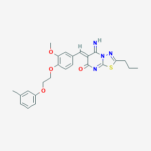 molecular formula C25H26N4O4S B295736 (6Z)-5-imino-6-{3-methoxy-4-[2-(3-methylphenoxy)ethoxy]benzylidene}-2-propyl-5,6-dihydro-7H-[1,3,4]thiadiazolo[3,2-a]pyrimidin-7-one 
