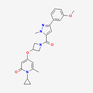 molecular formula C24H26N4O4 B2957362 1-cyclopropyl-4-((1-(3-(3-methoxyphenyl)-1-methyl-1H-pyrazole-5-carbonyl)azetidin-3-yl)oxy)-6-methylpyridin-2(1H)-one CAS No. 2034388-23-1