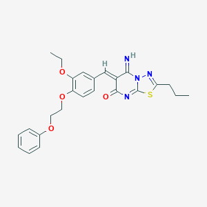 molecular formula C25H26N4O4S B295738 6-[3-ethoxy-4-(2-phenoxyethoxy)benzylidene]-5-imino-2-propyl-5,6-dihydro-7H-[1,3,4]thiadiazolo[3,2-a]pyrimidin-7-one 