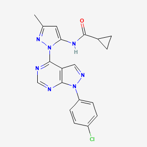 molecular formula C19H16ClN7O B2957388 N-(1-(1-(4-chlorophenyl)-1H-pyrazolo[3,4-d]pyrimidin-4-yl)-3-methyl-1H-pyrazol-5-yl)cyclopropanecarboxamide CAS No. 1005951-21-2