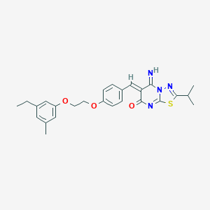 molecular formula C26H28N4O3S B295739 6-{4-[2-(3-ethyl-5-methylphenoxy)ethoxy]benzylidene}-5-imino-2-isopropyl-5,6-dihydro-7H-[1,3,4]thiadiazolo[3,2-a]pyrimidin-7-one 