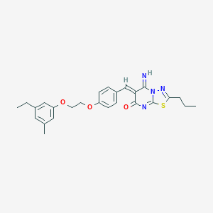 molecular formula C26H28N4O3S B295740 6-{4-[2-(3-ethyl-5-methylphenoxy)ethoxy]benzylidene}-5-imino-2-propyl-5,6-dihydro-7H-[1,3,4]thiadiazolo[3,2-a]pyrimidin-7-one 