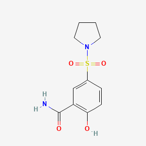 molecular formula C11H14N2O4S B2957414 2-羟基-5-(吡咯烷-1-磺酰基)苯甲酰胺 CAS No. 790271-28-2