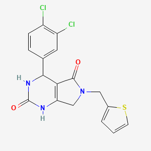 molecular formula C17H13Cl2N3O2S B2957415 4-(3,4-dichlorophenyl)-6-(thiophen-2-ylmethyl)-3,4,6,7-tetrahydro-1H-pyrrolo[3,4-d]pyrimidine-2,5-dione CAS No. 930878-17-4