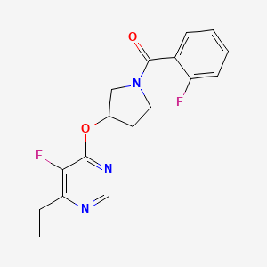 molecular formula C17H17F2N3O2 B2957418 (3-((6-Ethyl-5-fluoropyrimidin-4-yl)oxy)pyrrolidin-1-yl)(2-fluorophenyl)methanone CAS No. 2034494-65-8