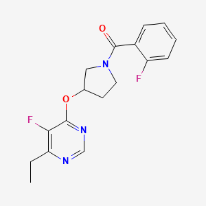 molecular formula C17H17F2N3O2 B2957418 (3-((6-乙基-5-氟嘧啶-4-基)氧代)吡咯烷-1-基)(2-氟苯基)甲苯酮 CAS No. 2034494-65-8