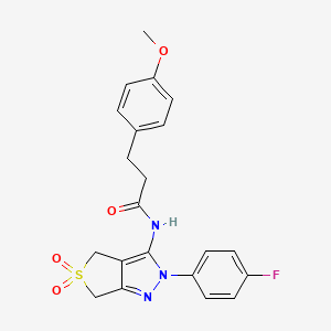 molecular formula C21H20FN3O4S B2957434 N-(2-(4-氟苯基)-5,5-二氧代-4,6-二氢-2H-噻吩[3,4-c]嘧啶-3-基)-3-(4-甲氧基苯基)丙酰胺 CAS No. 893936-06-6