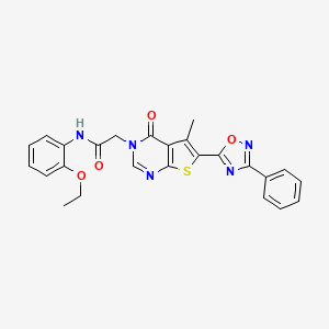 molecular formula C25H21N5O4S B2957442 N-(2-ethoxyphenyl)-2-(5-methyl-4-oxo-6-(3-phenyl-1,2,4-oxadiazol-5-yl)thieno[2,3-d]pyrimidin-3(4H)-yl)acetamide CAS No. 1243086-03-4