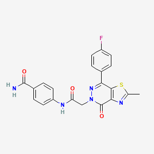 molecular formula C21H16FN5O3S B2957446 4-(2-(7-(4-fluorophenyl)-2-methyl-4-oxothiazolo[4,5-d]pyridazin-5(4H)-yl)acetamido)benzamide CAS No. 941897-97-8