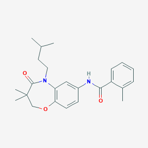 molecular formula C24H30N2O3 B2957447 N-(5-isopentyl-3,3-dimethyl-4-oxo-2,3,4,5-tetrahydrobenzo[b][1,4]oxazepin-7-yl)-2-methylbenzamide CAS No. 921777-65-3