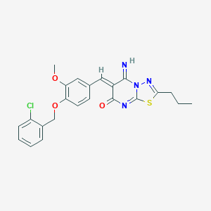 molecular formula C23H21ClN4O3S B295745 (6Z)-6-{4-[(2-chlorobenzyl)oxy]-3-methoxybenzylidene}-5-imino-2-propyl-5,6-dihydro-7H-[1,3,4]thiadiazolo[3,2-a]pyrimidin-7-one 