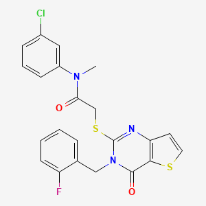 molecular formula C22H17ClFN3O2S2 B2957454 N-(3-氯苯基)-2-{[3-(2-氟苯甲基)-4-氧代-3,4-二氢嘻噻并[3,2-d]嘧啶-2-基]硫代基}-N-甲基乙酰胺 CAS No. 1252886-43-3