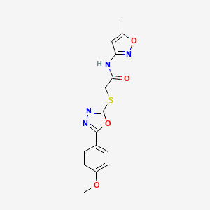 molecular formula C15H14N4O4S B2957463 2-((5-(4-methoxyphenyl)-1,3,4-oxadiazol-2-yl)thio)-N-(5-methylisoxazol-3-yl)acetamide CAS No. 762257-36-3