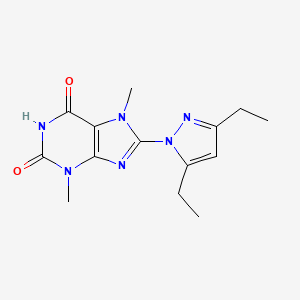 molecular formula C14H18N6O2 B2957464 8-(3,5-Diethylpyrazolyl)-3,7-dimethyl-1,3,7-trihydropurine-2,6-dione CAS No. 1014031-70-9