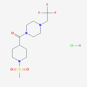 molecular formula C13H23ClF3N3O3S B2957465 (1-(Methylsulfonyl)piperidin-4-yl)(4-(2,2,2-trifluoroethyl)piperazin-1-yl)methanone hydrochloride CAS No. 1351632-79-5