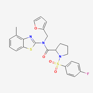 molecular formula C24H22FN3O4S2 B2957474 1-((4-fluorophenyl)sulfonyl)-N-(furan-2-ylmethyl)-N-(4-methylbenzo[d]thiazol-2-yl)pyrrolidine-2-carboxamide CAS No. 1048382-04-2