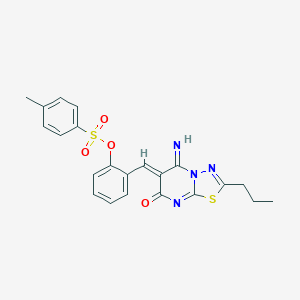 molecular formula C22H20N4O4S2 B295748 2-[(5-imino-7-oxo-2-propyl-5H-[1,3,4]thiadiazolo[3,2-a]pyrimidin-6(7H)-ylidene)methyl]phenyl 4-methylbenzenesulfonate 
