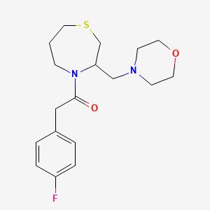 molecular formula C18H25FN2O2S B2957485 2-(4-氟苯基)-1-(3-(吗啉甲基)-1,4-噻吩-4-基)乙酮 CAS No. 1421455-43-7