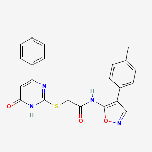 molecular formula C22H18N4O3S B2957488 2-((6-oxo-4-phenyl-1,6-dihydropyrimidin-2-yl)thio)-N-(4-(p-tolyl)isoxazol-5-yl)acetamide CAS No. 1021228-35-2