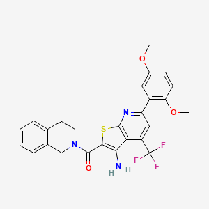 molecular formula C26H22F3N3O3S B2957503 [3-amino-6-(2,5-dimethoxyphenyl)-4-(trifluoromethyl)thieno[2,3-b]pyridin-2-yl][3,4-dihydro-2(1H)-isoquinolinyl]methanone CAS No. 939888-58-1