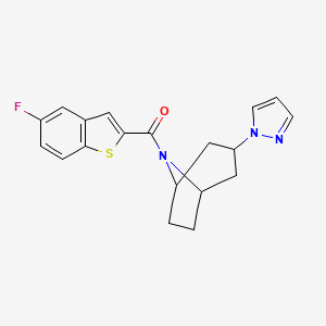 molecular formula C19H18FN3OS B2957507 ((1R,5S)-3-(1H-吡唑-1-基)-8-氮杂双环[3.2.1]辛-8-基)(5-氟苯并[1,2-b]噻吩-2-基)甲酮 CAS No. 2309310-50-5