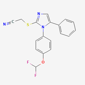 molecular formula C18H13F2N3OS B2957517 2-((1-(4-(difluoromethoxy)phenyl)-5-phenyl-1H-imidazol-2-yl)thio)acetonitrile CAS No. 1226448-50-5