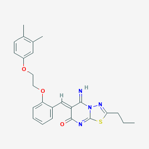 molecular formula C25H26N4O3S B295752 6-{2-[2-(3,4-dimethylphenoxy)ethoxy]benzylidene}-5-imino-2-propyl-5,6-dihydro-7H-[1,3,4]thiadiazolo[3,2-a]pyrimidin-7-one 