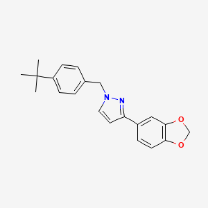 molecular formula C21H22N2O2 B2957550 3-(1,3-苯并二氧杂-5-基)-1-[4-(叔丁基)苄基]-1H-吡唑 CAS No. 956961-84-5