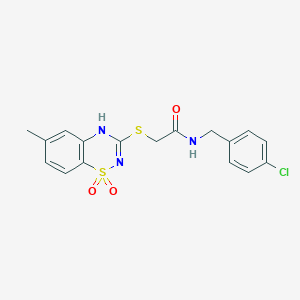 molecular formula C17H16ClN3O3S2 B2957570 N-(4-chlorobenzyl)-2-((6-methyl-1,1-dioxido-4H-benzo[e][1,2,4]thiadiazin-3-yl)thio)acetamide CAS No. 899724-31-3