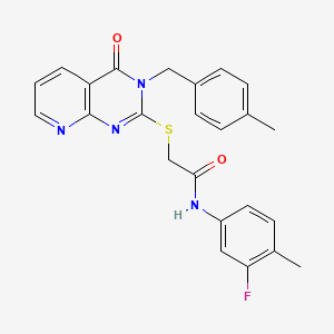 molecular formula C24H21FN4O2S B2957572 N-(3-fluoro-4-methylphenyl)-2-{[3-(4-methylbenzyl)-4-oxo-3,4-dihydropyrido[2,3-d]pyrimidin-2-yl]thio}acetamide CAS No. 902911-34-6