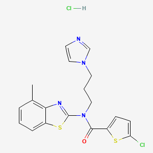 molecular formula C19H18Cl2N4OS2 B2957574 N-(3-(1H-imidazol-1-yl)propyl)-5-chloro-N-(4-methylbenzo[d]thiazol-2-yl)thiophene-2-carboxamide hydrochloride CAS No. 1216569-33-3