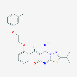 molecular formula C24H24N4O3S B295758 (6Z)-5-imino-2-isopropyl-6-{2-[2-(3-methylphenoxy)ethoxy]benzylidene}-5,6-dihydro-7H-[1,3,4]thiadiazolo[3,2-a]pyrimidin-7-one 