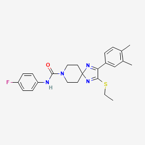 molecular formula C24H27FN4OS B2957594 2-(3,4-dimethylphenyl)-3-(ethylthio)-N-(4-fluorophenyl)-1,4,8-triazaspiro[4.5]deca-1,3-diene-8-carboxamide CAS No. 894879-61-9