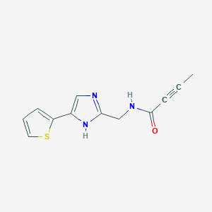 molecular formula C12H11N3OS B2957600 N-[(5-Thiophen-2-yl-1H-imidazol-2-yl)methyl]but-2-ynamide CAS No. 2411312-80-4