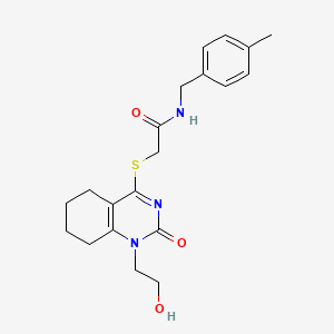 molecular formula C20H25N3O3S B2957603 2-((1-(2-hydroxyethyl)-2-oxo-1,2,5,6,7,8-hexahydroquinazolin-4-yl)thio)-N-(4-methylbenzyl)acetamide CAS No. 941920-34-9