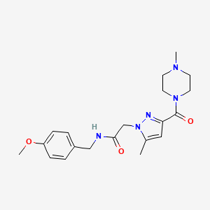 molecular formula C20H27N5O3 B2957608 N-(4-methoxybenzyl)-2-(5-methyl-3-(4-methylpiperazine-1-carbonyl)-1H-pyrazol-1-yl)acetamide CAS No. 1170621-47-2